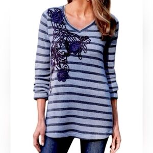 Soft Surrounding Striped Blue and Purple Women's Top